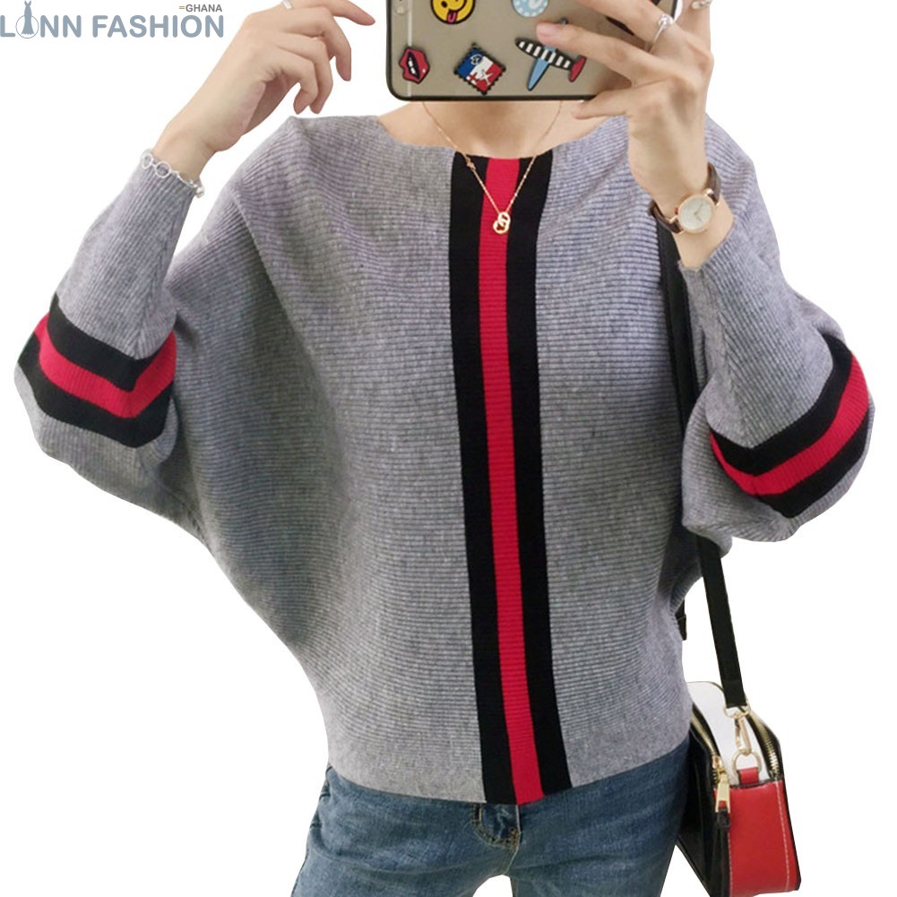 New Winter Women Sweaters Fashion O-Neck Batwing Striped Pullovers Plus Size Loose Sweaters Female Jumper Tops